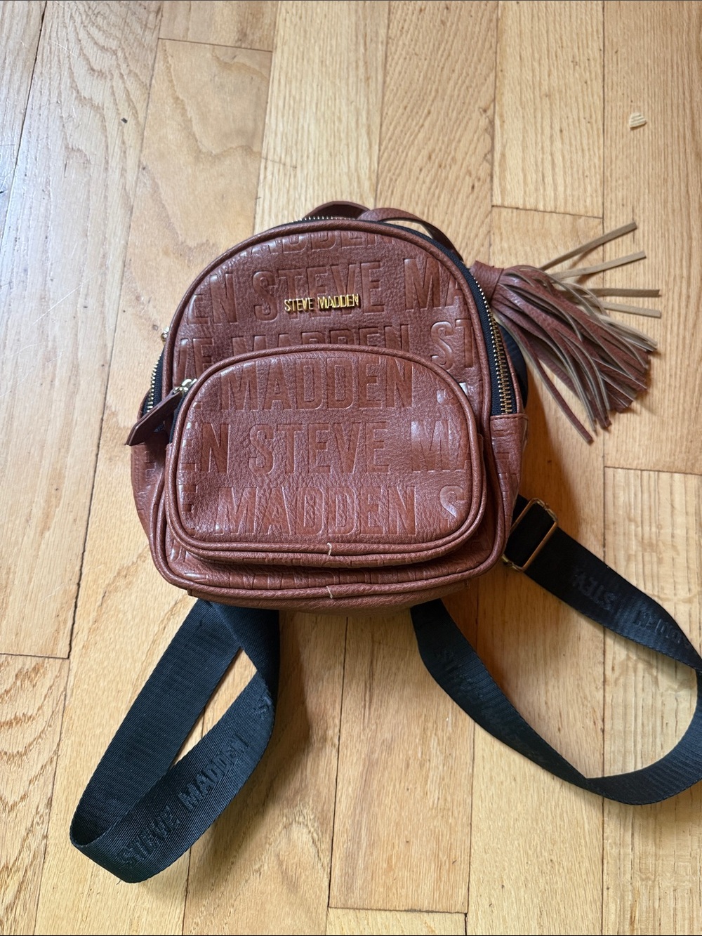 Steve Madden Brown Embossed Mini Backpack with Tassel
